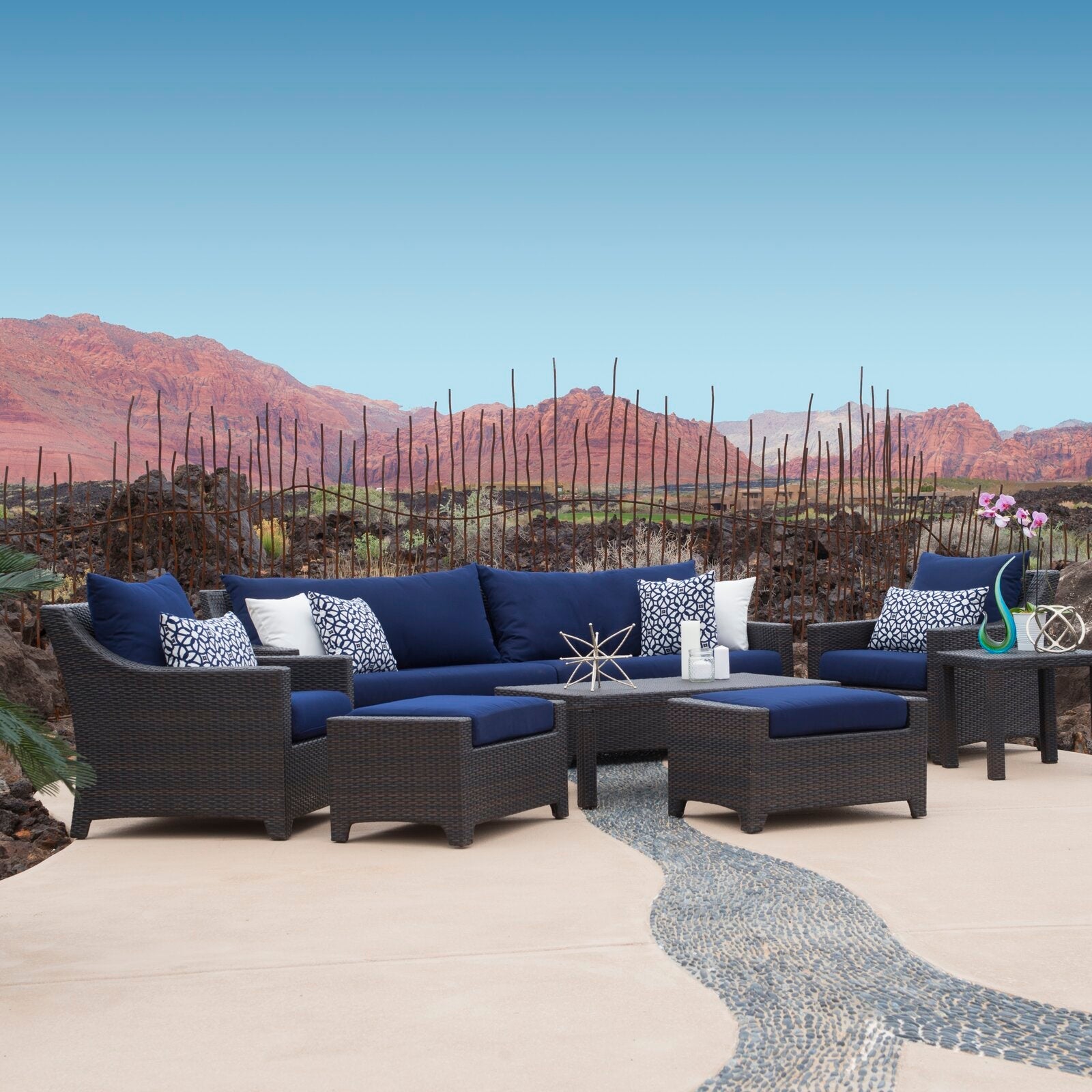 Northridge Wicker/Rattan 7-person seating area with cushions