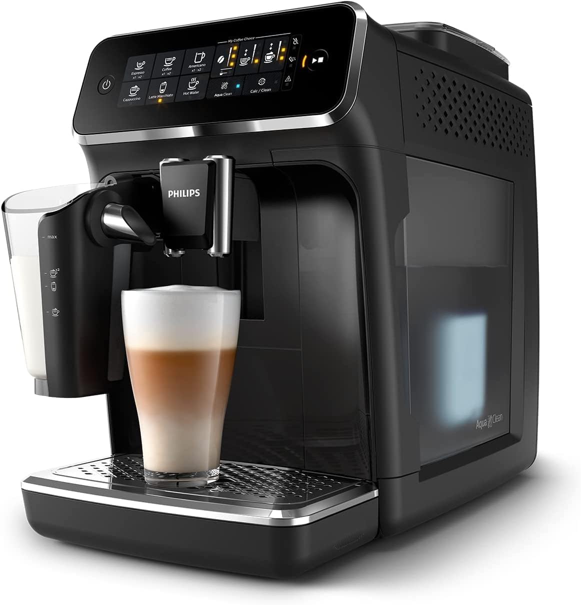 PHILIPS 3200 Series Fully Automatic Espresso Machine - LatteGo Milk Frother, 5 Types of Coffee, Intuitive Touch Display, Black, (EP3241/54)