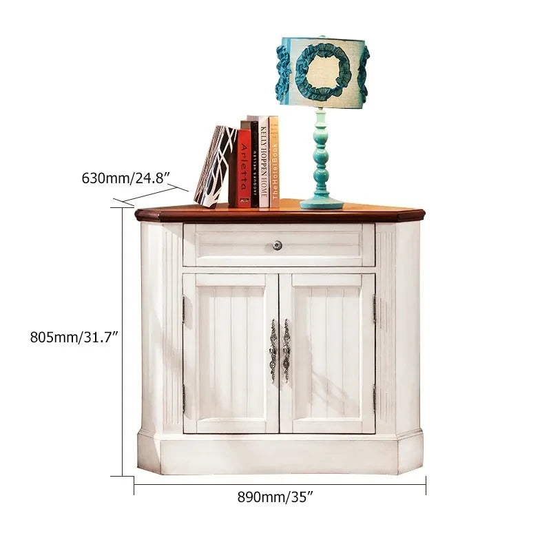 Farm Corner Accent Cabinet Distressed Triangle Cabinet with White Doors