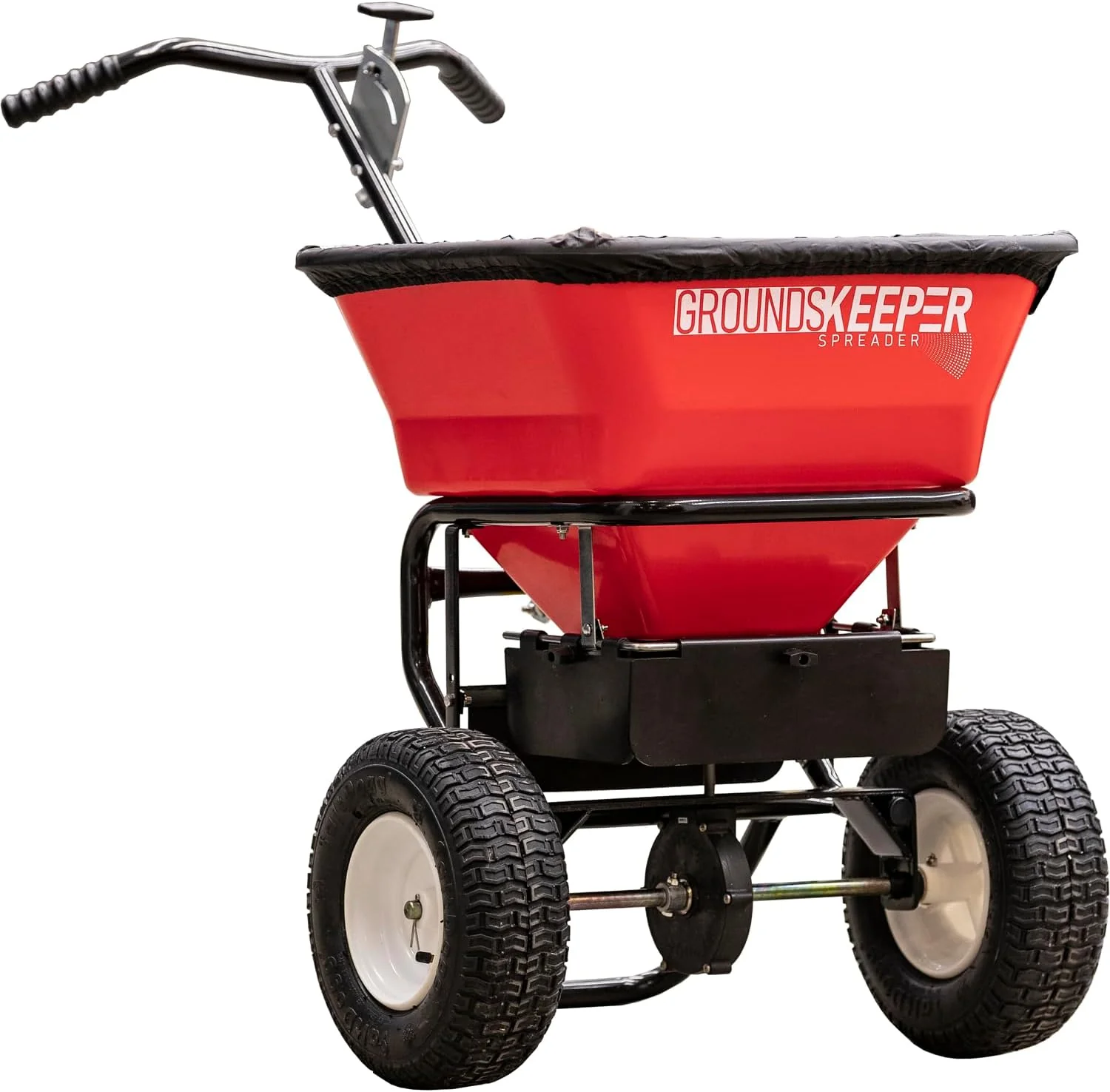Walk Behind Push Spreader, 100lb Capacity, For Salt, Ice & Snow Melt, Included Grate & Cover With Enclosed Gearbox for Protection.
