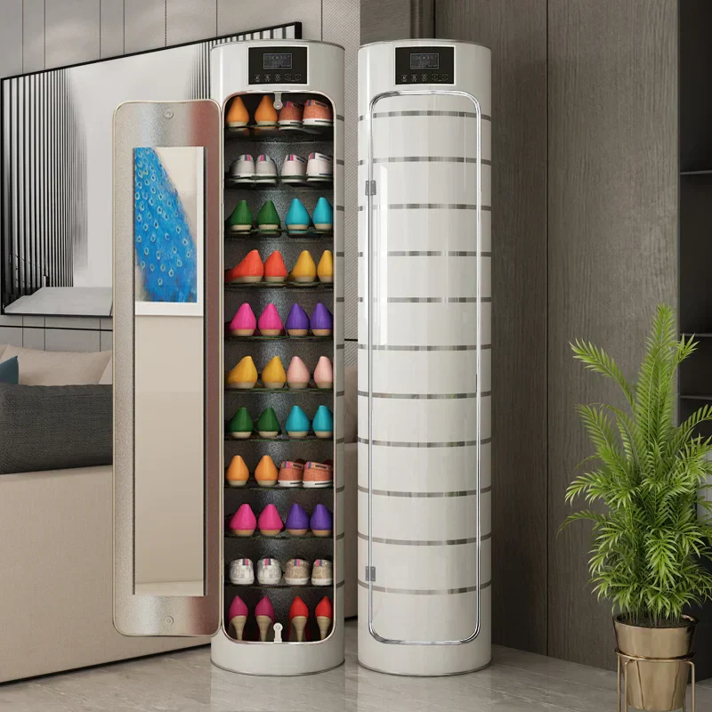 Large-capacity multi-layer rotating disinfection shoe cabinet with mirror deodorizer