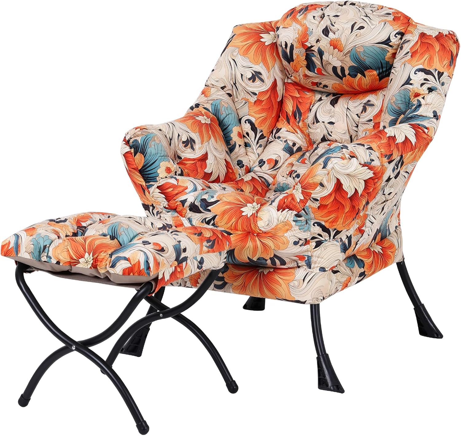 Welnow Lazy Chair with Ottoman, Modern Accent Chair with Armrests and a Side Pocket, Leisure Sofa Armchair, Reading Armchair with Footrest for Small Space, Dark Grey