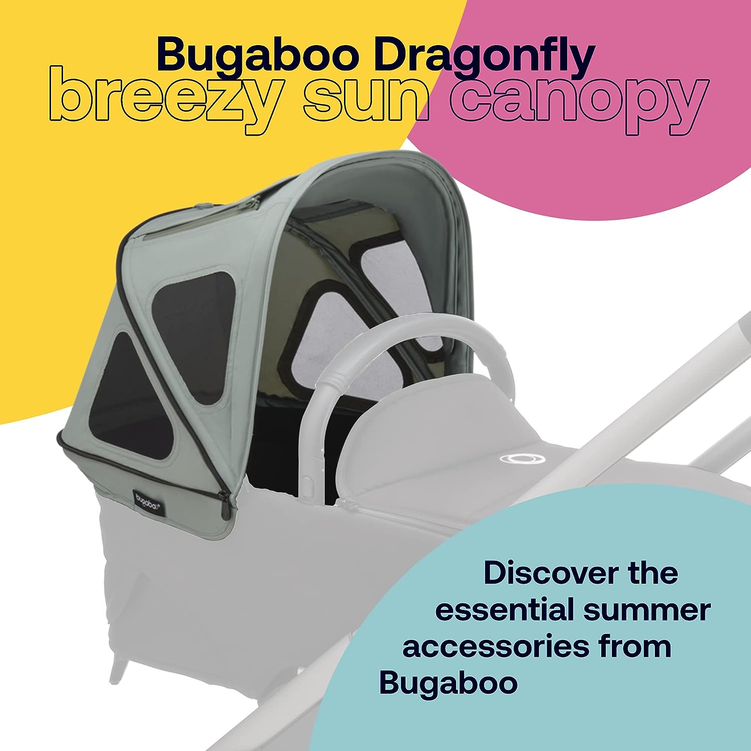 Bugaboo Dragonfly Breezy Sun Canopy Stroller Accessories with UPF 50+ Sun Protection and Ventilation Panels, Pine Green
