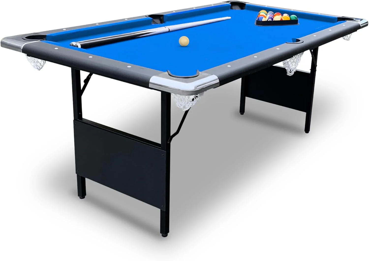 6 Ft Portable Pool Table, Adults Folding Billiards Tables for Game Room with Easy Foldable Storage, Includes Full Set of Billiard Balls, Cues, Chalk & Brush