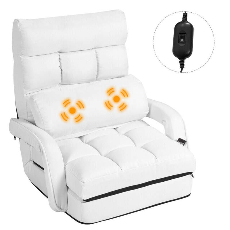 Foldable Massage Floor Chair Recliner, Single Lazy Sofa with Ergonomic Armrest, Adjustable 5 Backrest Position & Detachable Mat